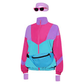 6Pcs/Set Retro 80S Rose Red Colorblocked Tracksuits Cosplay Costume Disguise For Adult Men Women Halloween Carnival Party Suit
